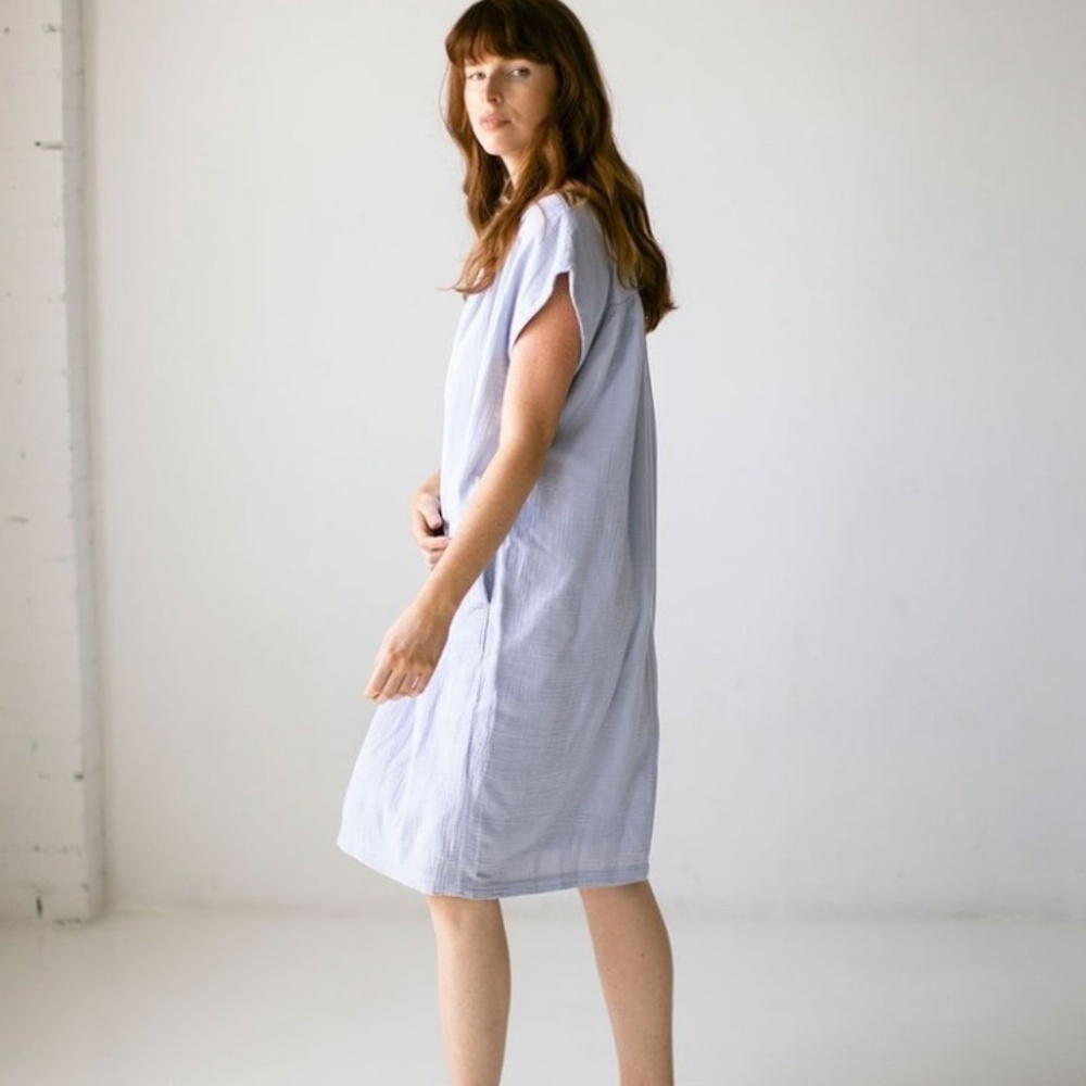 Suunday Cotton Gauze Cocoon Oversized Midi Dress W/ Pockets Gray Dawn Sz Xs Euc